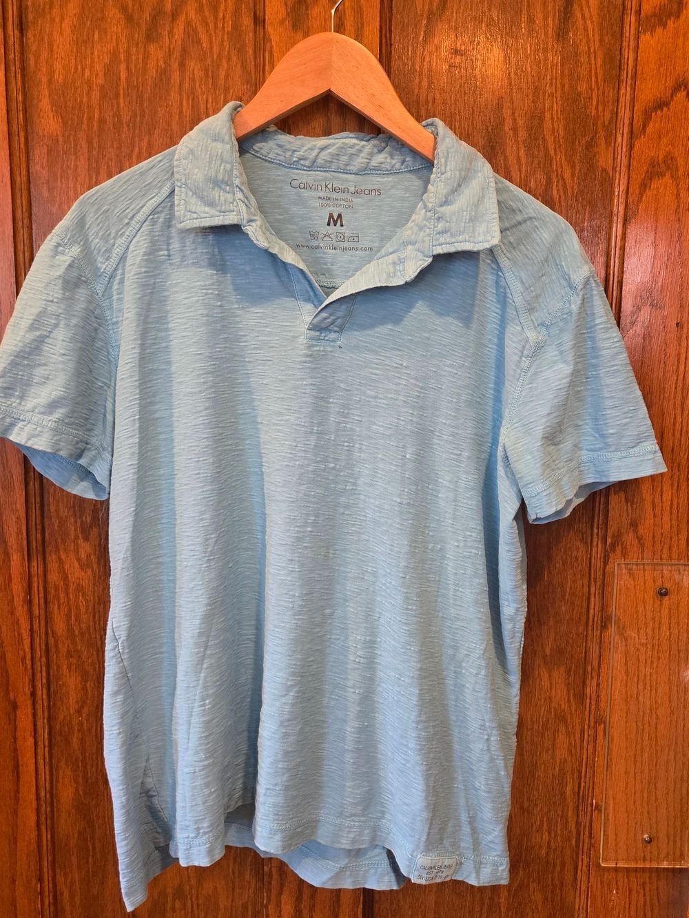 Calvin Klein Jeans Men's Pale Blue Slub Polo Medium
